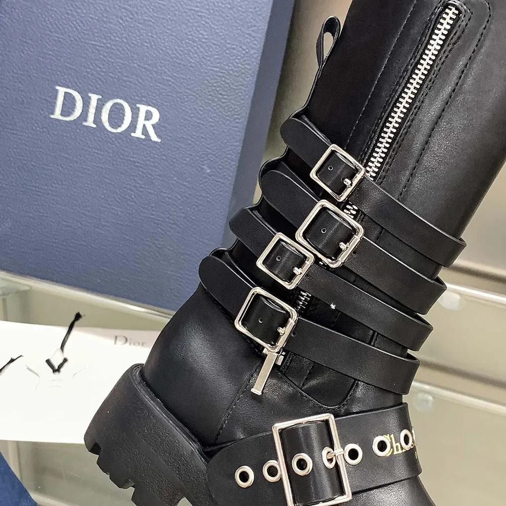 Dior Women D-Fight Ankle Boot Black Calfskin and Leather-Effect Stretch Material - image 7
