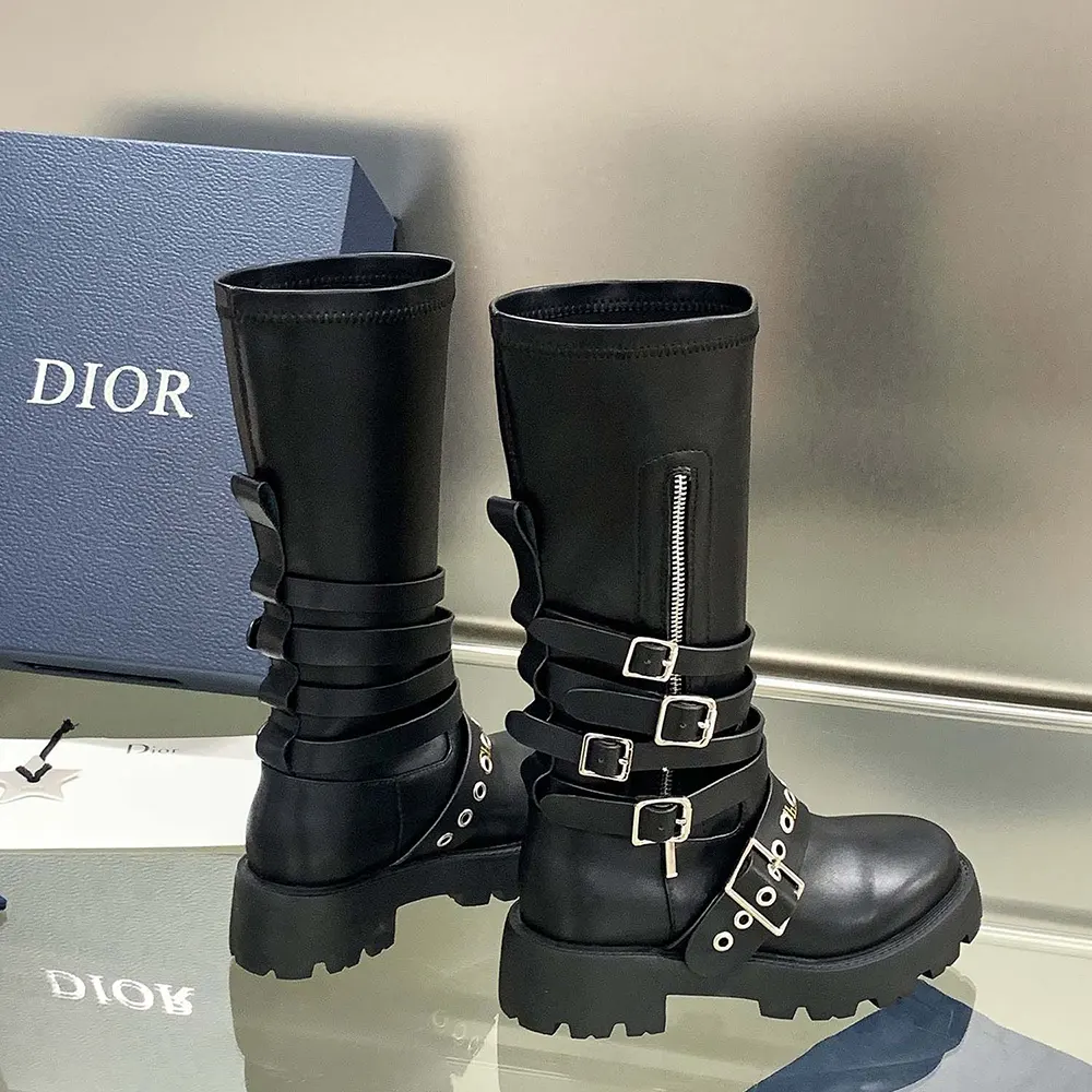 Dior Women D-Fight Ankle Boot Black Calfskin and Leather-Effect Stretch Material - image 6