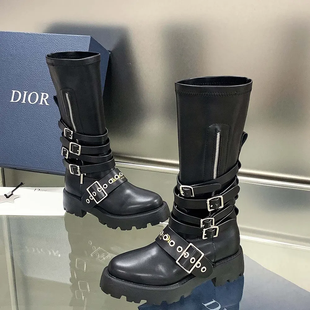 Dior Women D-Fight Ankle Boot Black Calfskin and Leather-Effect Stretch Material - image 5