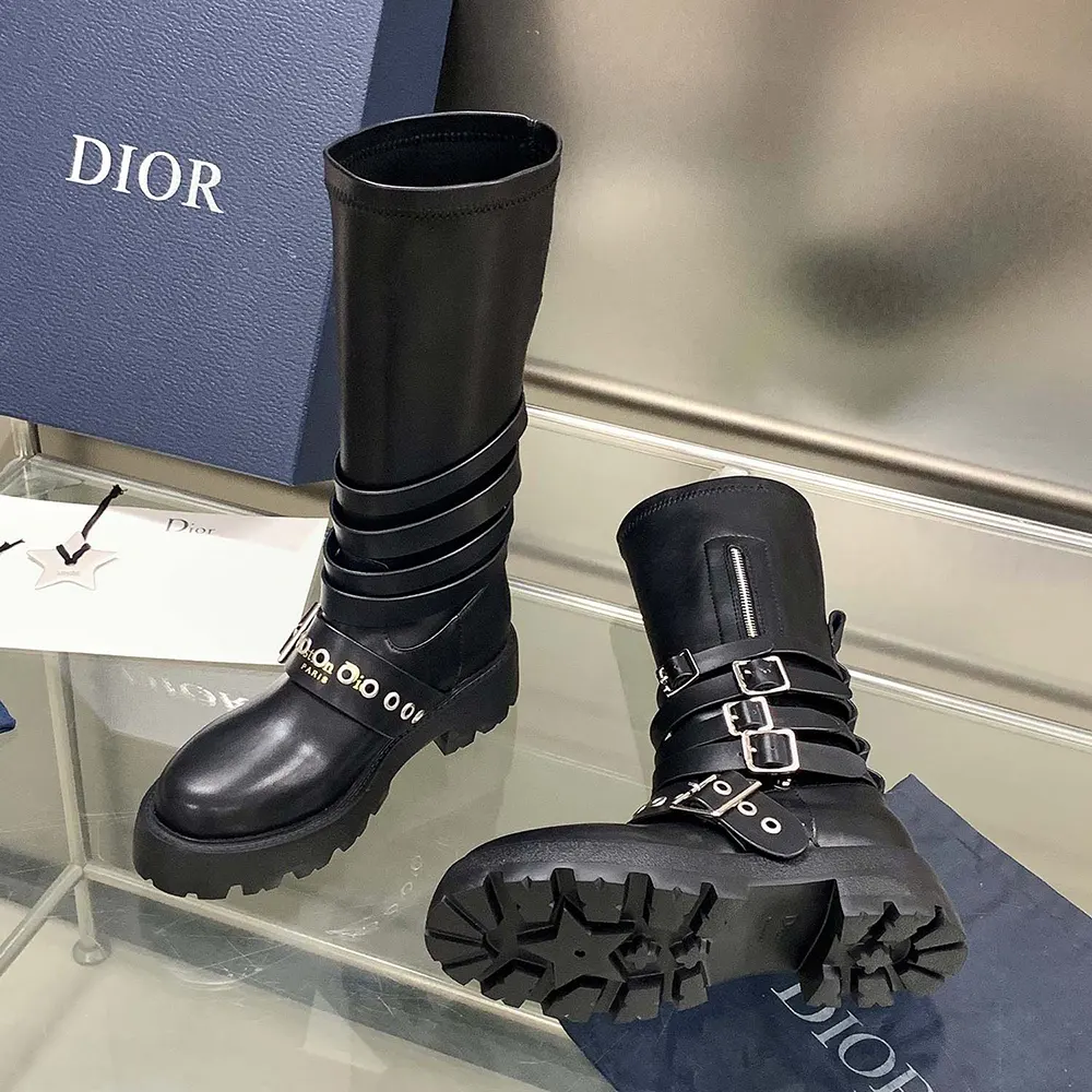 Dior Women D-Fight Ankle Boot Black Calfskin and Leather-Effect Stretch Material - image 10