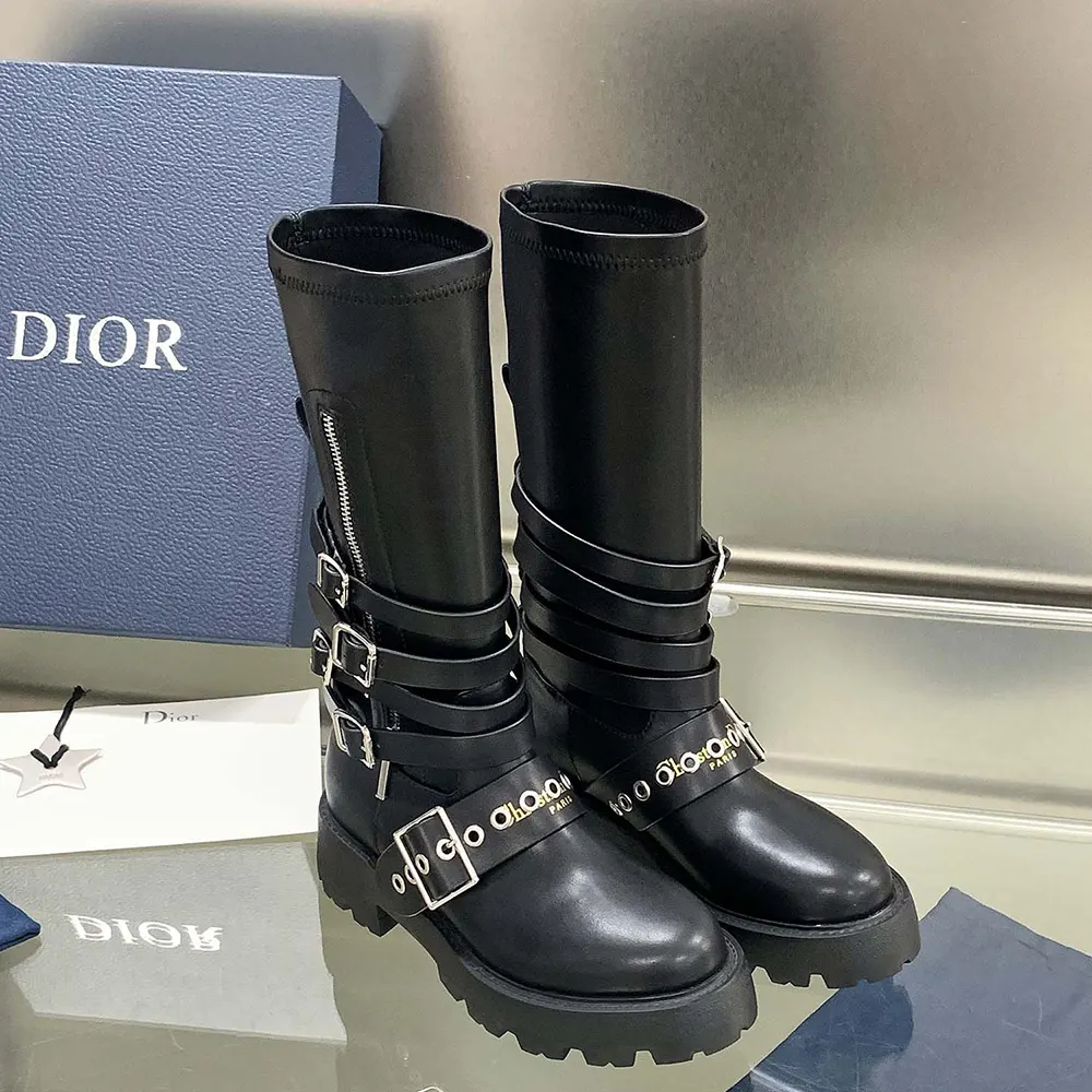 Overhead view showing zip closure and silhouette of Dior Women D-Fight Ankle Boot