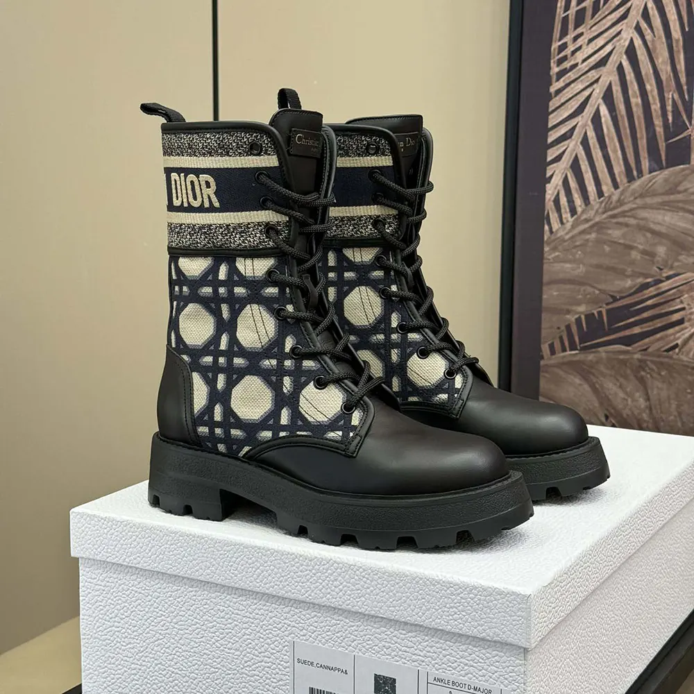 Front angle showing silhouette of Dior Women D-Major Ankle Boot Black Calfskin