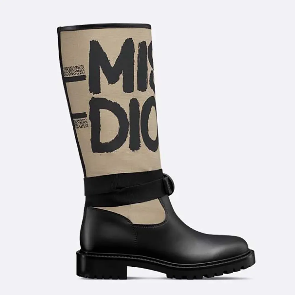 Side view of Dior Women D-Major Boot with graffiti print