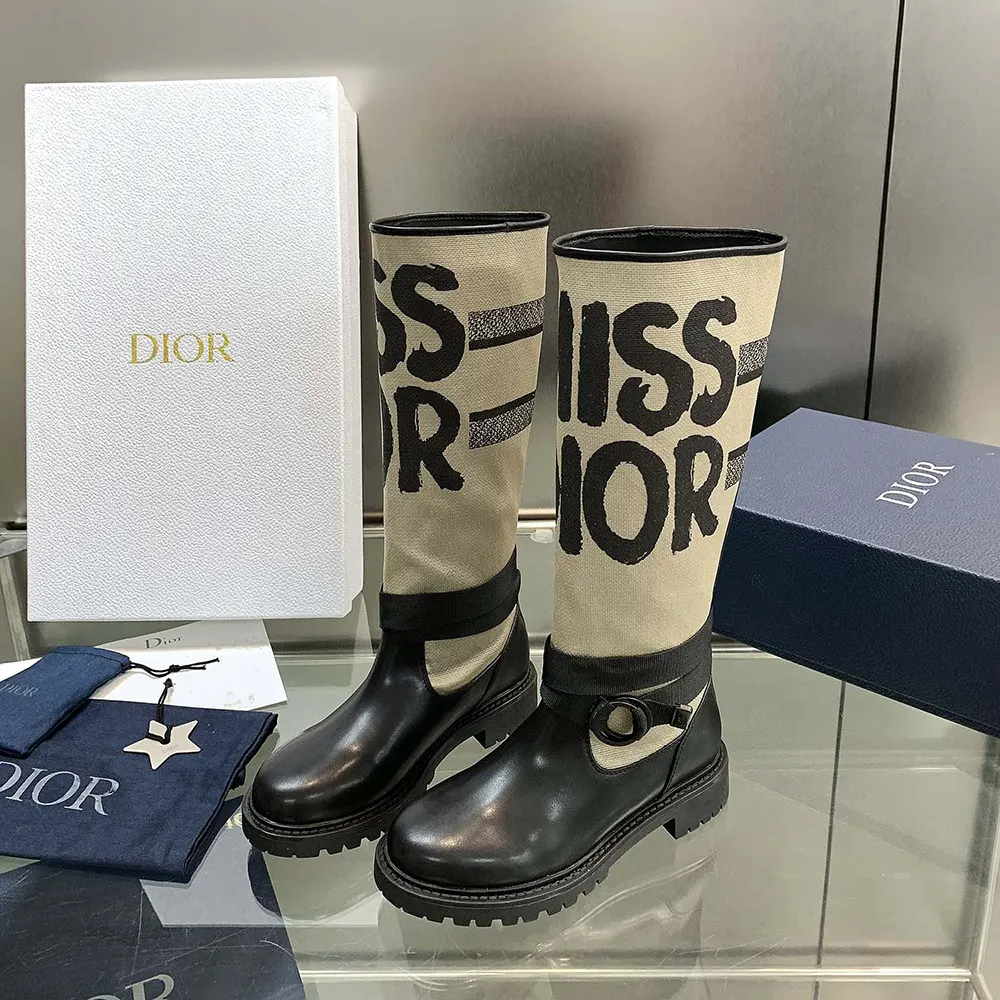 Close-up of black Miss Dior graffiti detail on D-Major Boot