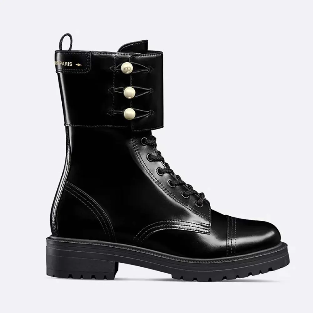 Side view of Dior Women D-Strike Ankle Boot with pearl detail