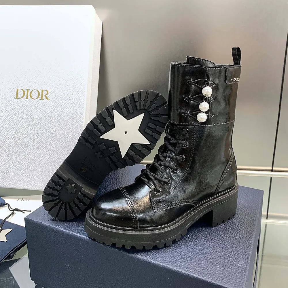 Dior Women D-Strike Ankle Boot Black Matte Calfskin and White Resin Pearls - image 10