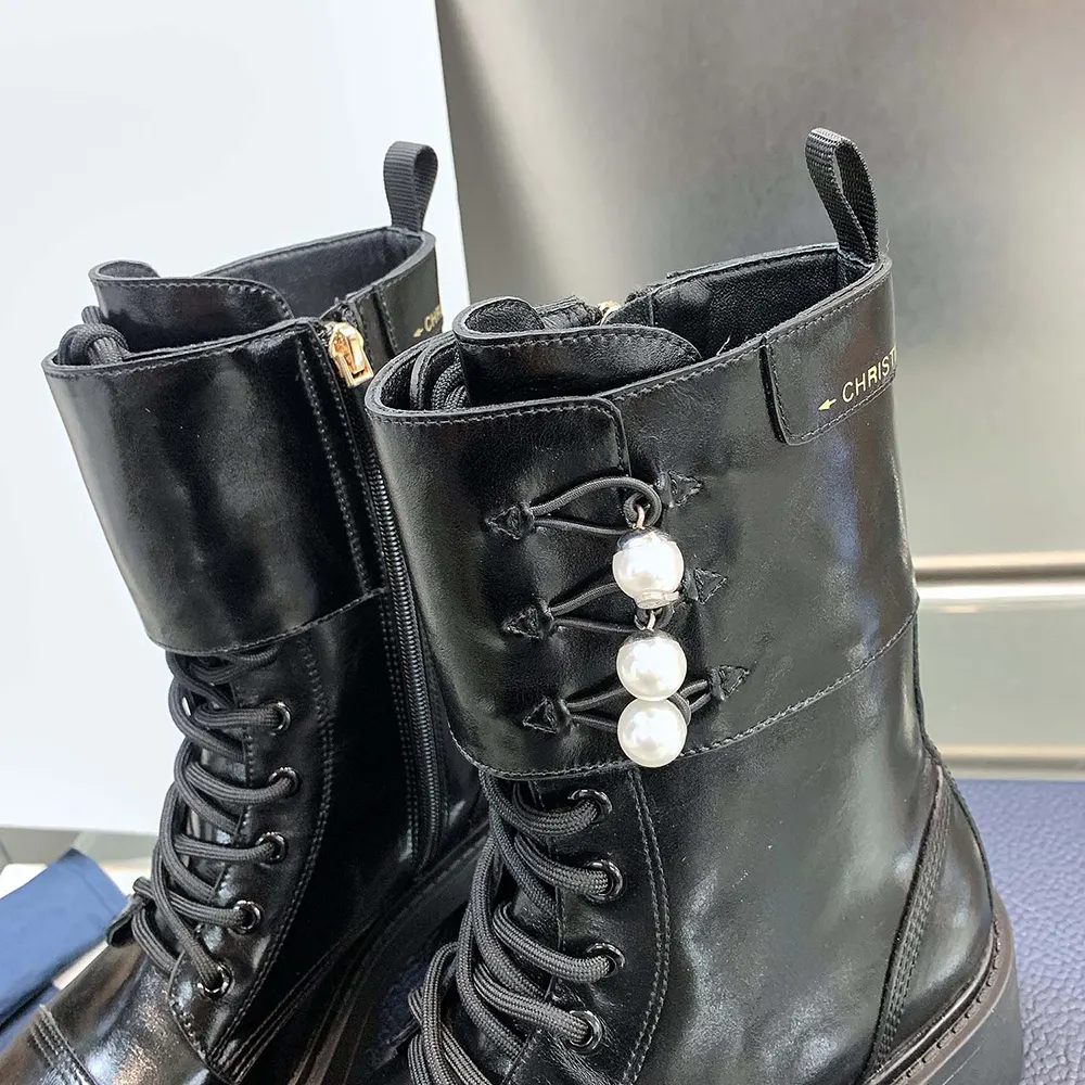 Dior Women D-Strike Ankle Boot Black Matte Calfskin and White Resin Pearls - image 9