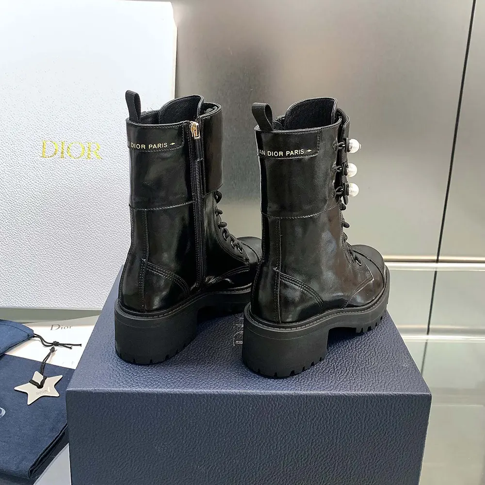 Dior Women D-Strike Ankle Boot Black Matte Calfskin and White Resin Pearls - image 7