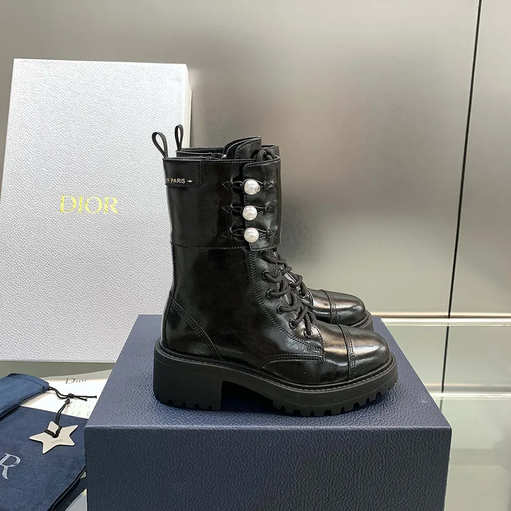 Dior Women D-Strike Ankle Boot Black Matte Calfskin and White Resin Pearls - image 5