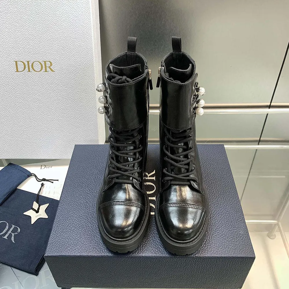 Dior Women D-Strike Ankle Boot Black Matte Calfskin and White Resin Pearls - image 6