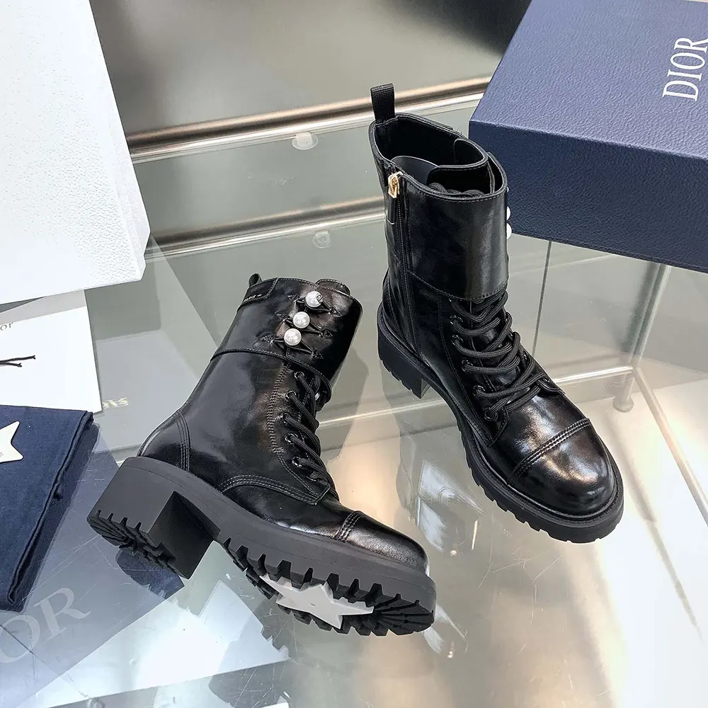Dior Women D-Strike Ankle Boot Black Matte Calfskin and White Resin Pearls - image 4
