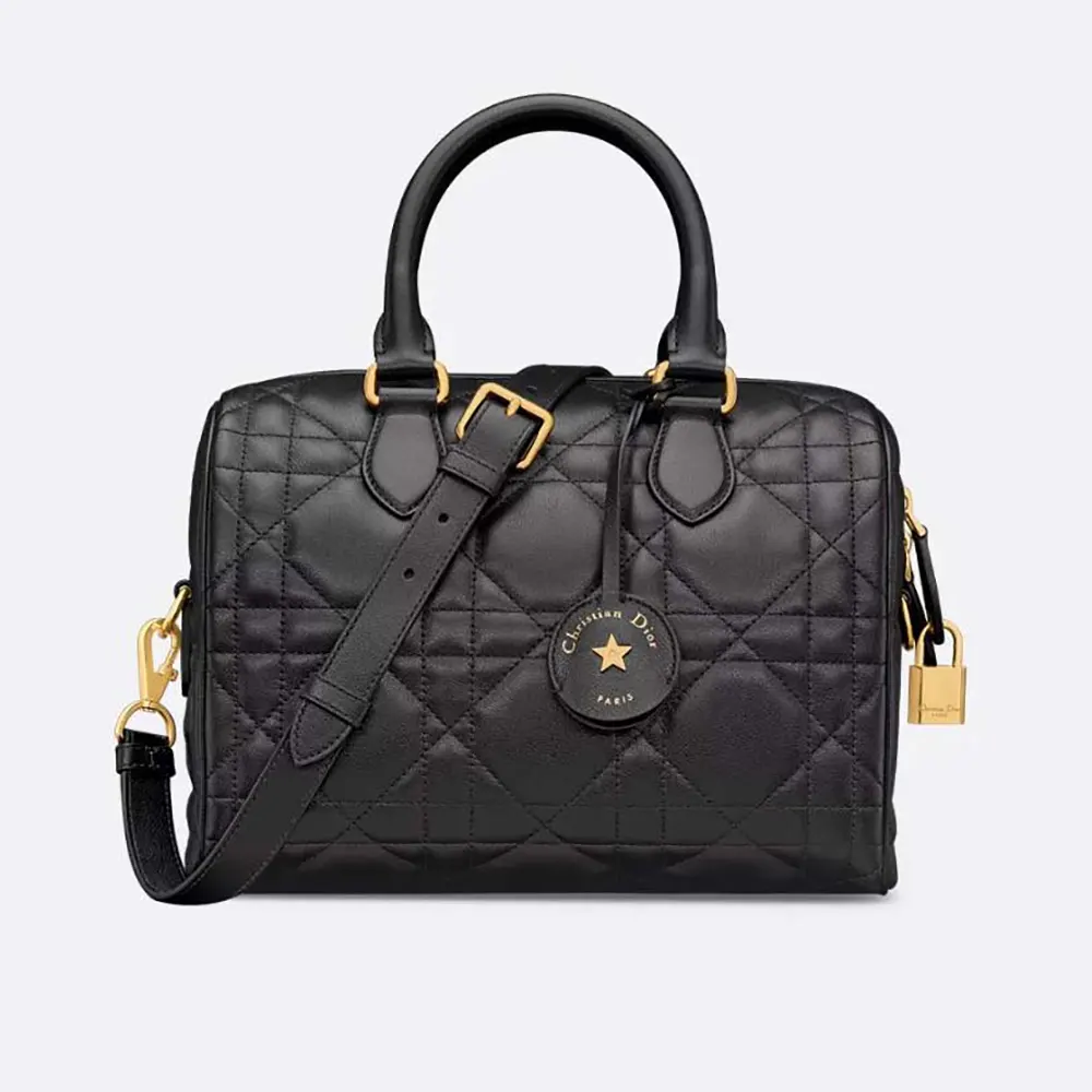 Front view of Dior Women Dior Groove 25 Bag Black Macrocannage Calfskin