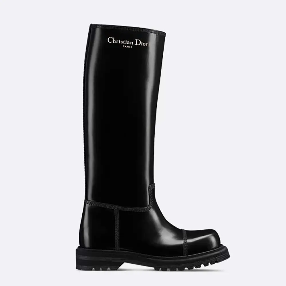 Side view of Dior Women Diorebel Boot Black Brushed Calfskin showing silhouette