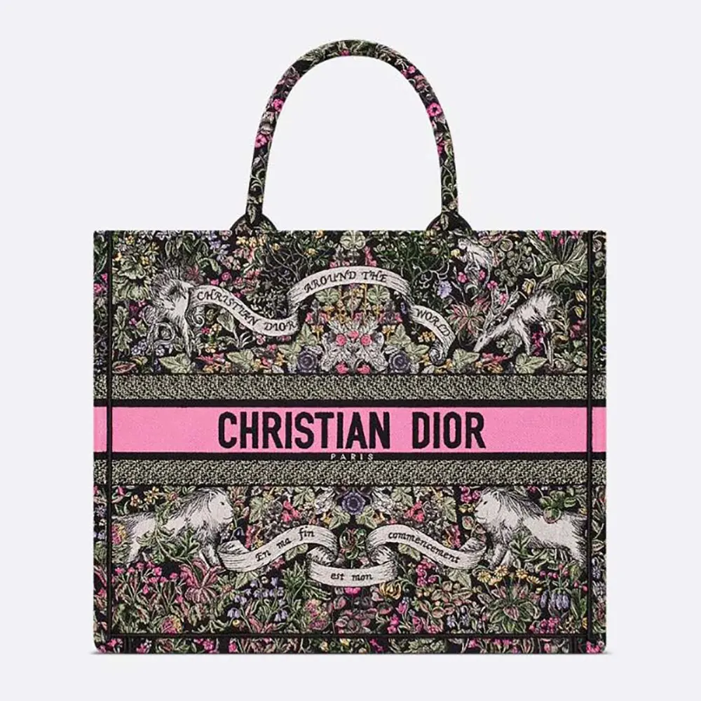 Front view of Dior Women Large Dior Book Tote Black Embroidery