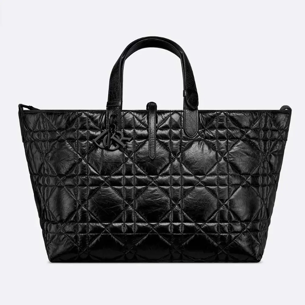 Front view of Dior Women Large Dior Toujours Bag Black Macrocannage