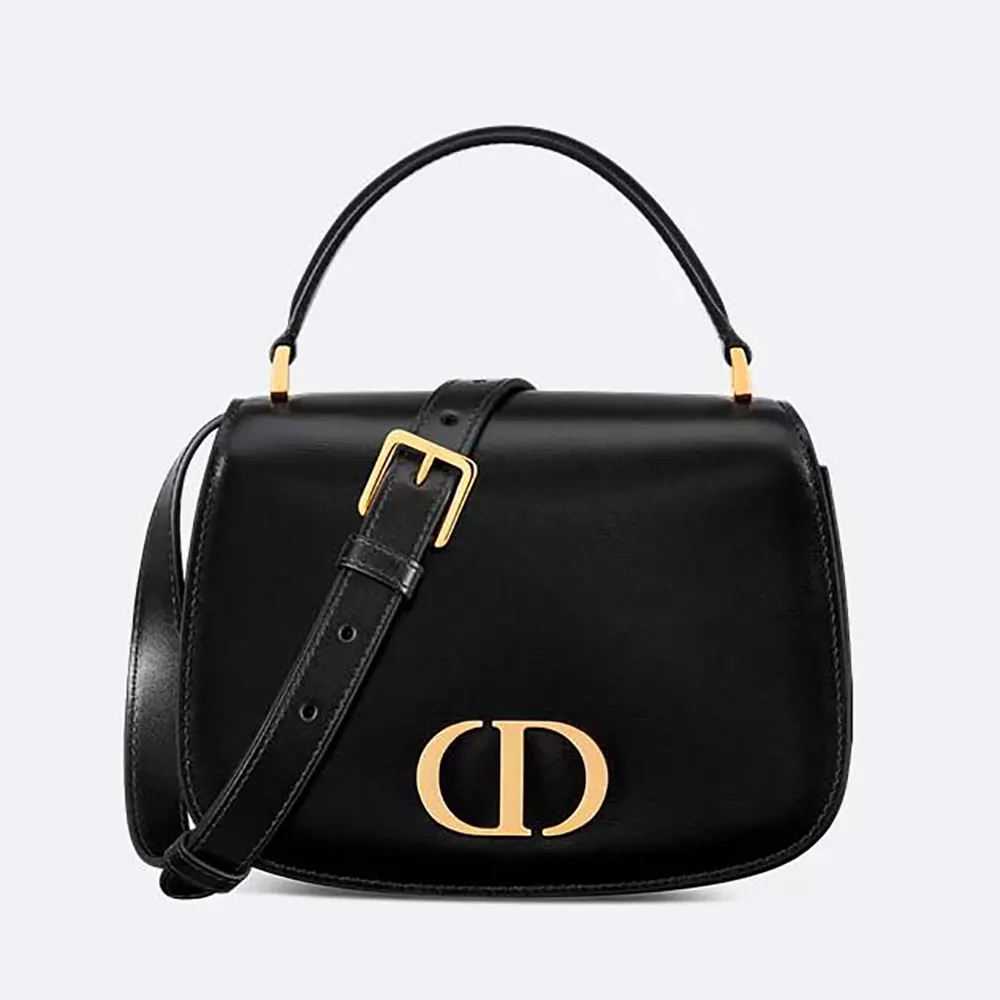 Front view of Dior Women Medium 30 Montaigne Avenue Top Handle Bag black ribbed calfskin