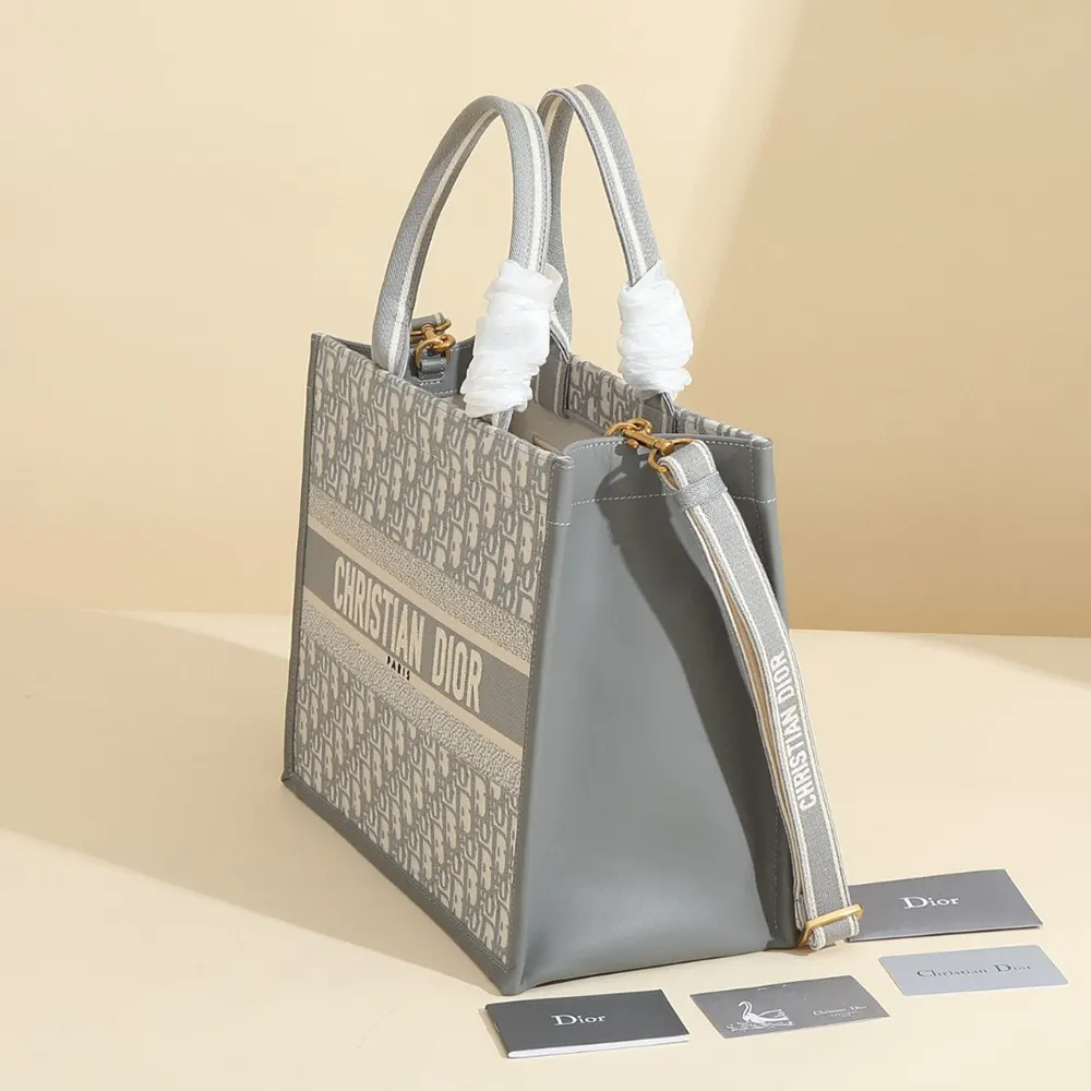 Dior Women Medium Dior Book Tote Gray Dior Oblique Embroidery and Calfskin - image 4