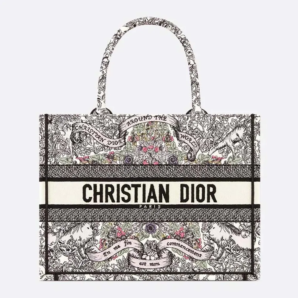 Dior Women Medium Dior Book Tote Latte Embroidery