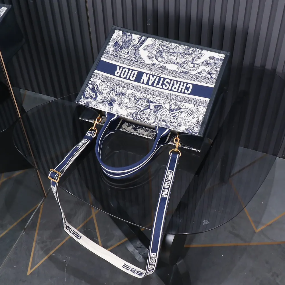 Dior Women Medium Dior Book Tote White and Navy Blue Toile de Jouy Sauvage Embroidery - image 6