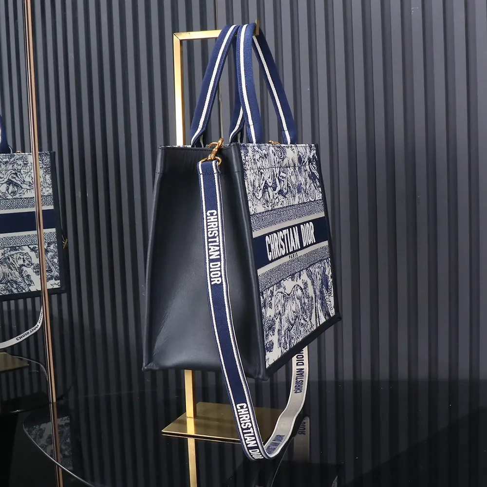 Dior Women Medium Dior Book Tote White and Navy Blue Toile de Jouy Sauvage Embroidery - image 4