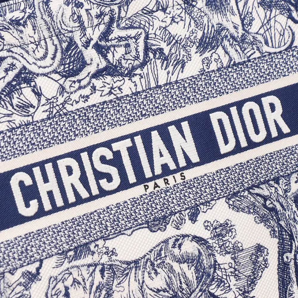Dior Women Medium Dior Book Tote White and Navy Blue Toile de Jouy Sauvage Embroidery - image 9