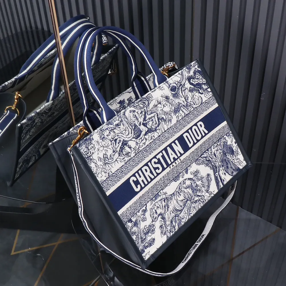 Dior Women Medium Dior Book Tote White and Navy Blue Toile de Jouy Sauvage Embroidery - image 5