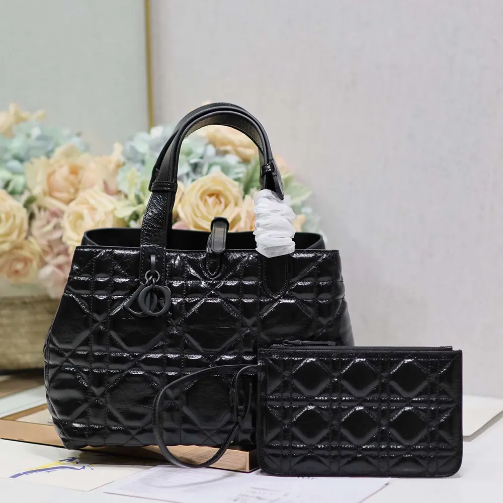 Close-up of silver Dior hardware on Dior Women Medium Dior Toujours Bag
