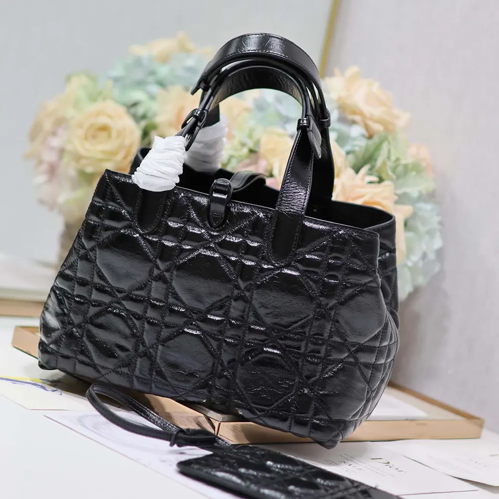 Side profile showing silhouette of Dior Women Medium Dior Toujours Bag Black