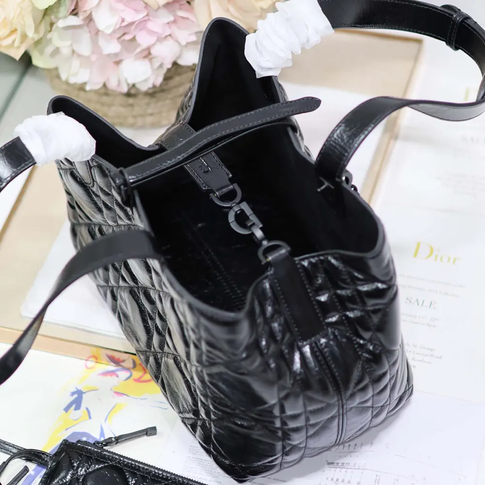 Dior Women Medium Dior Toujours Bag Black Macrocannage Crinkled Calfskin - image 8