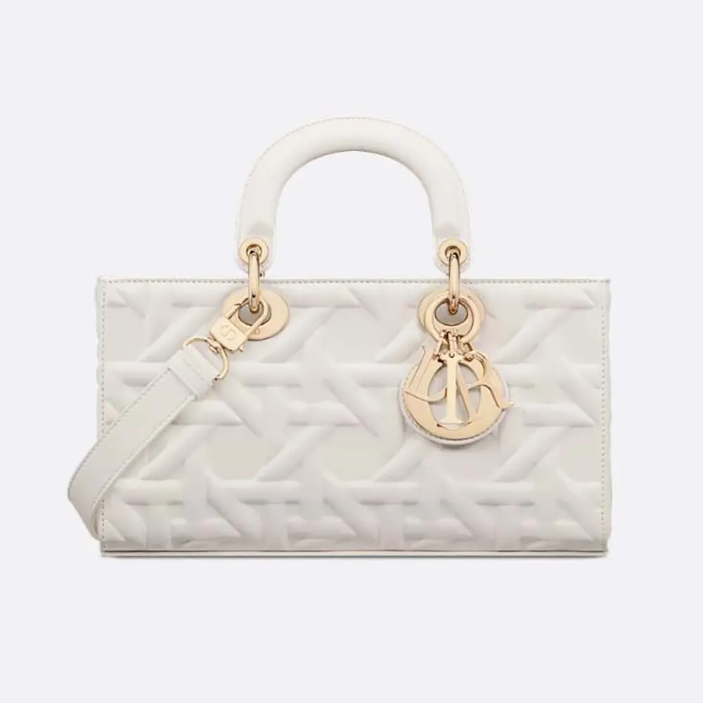 Front view of Dior Women Medium Lady D-Joy Bag Latte Graphic Cannage Calfskin