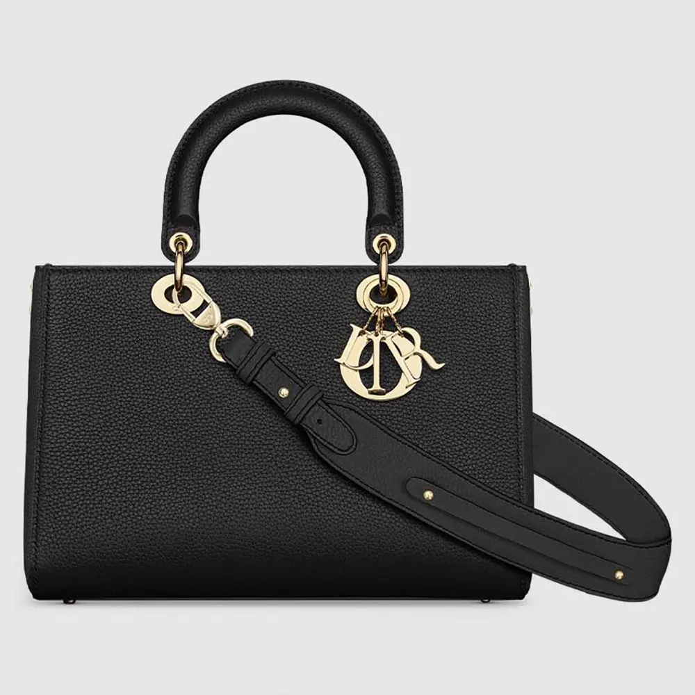 Front view of Dior Women Medium Lady D-Sire My ABCDior Bag in black leather