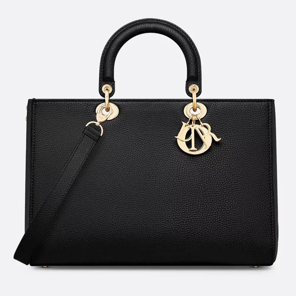 Front view of Dior Women Large Lady D-Sire My ABCDior Bag Black Taurillon Leather