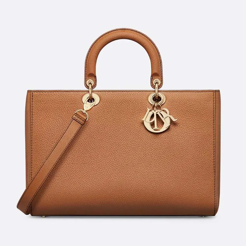 Front view of Dior Women Large Lady D-Sire My ABCDior Bag in dark brandy leather