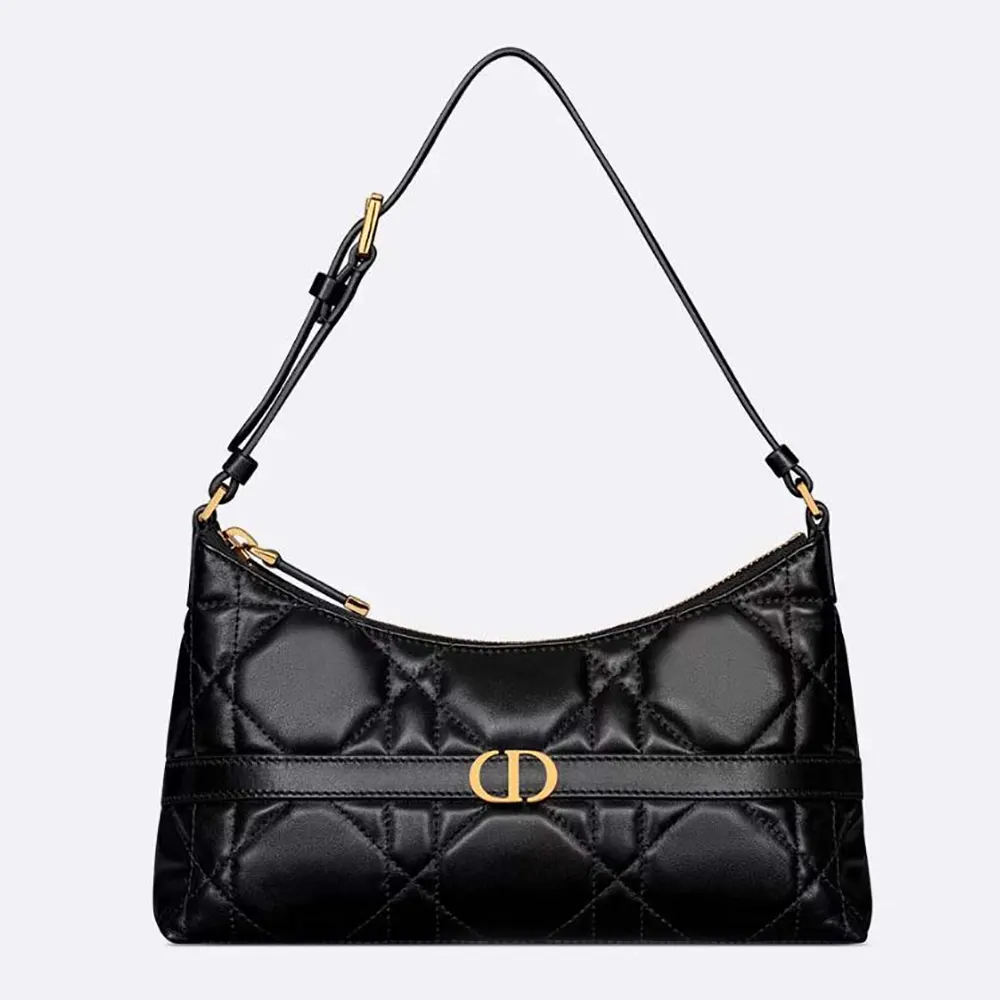 Front view of Dior Women Miss Caro Cigale Mini Bag Black Macrocannage Lambskin