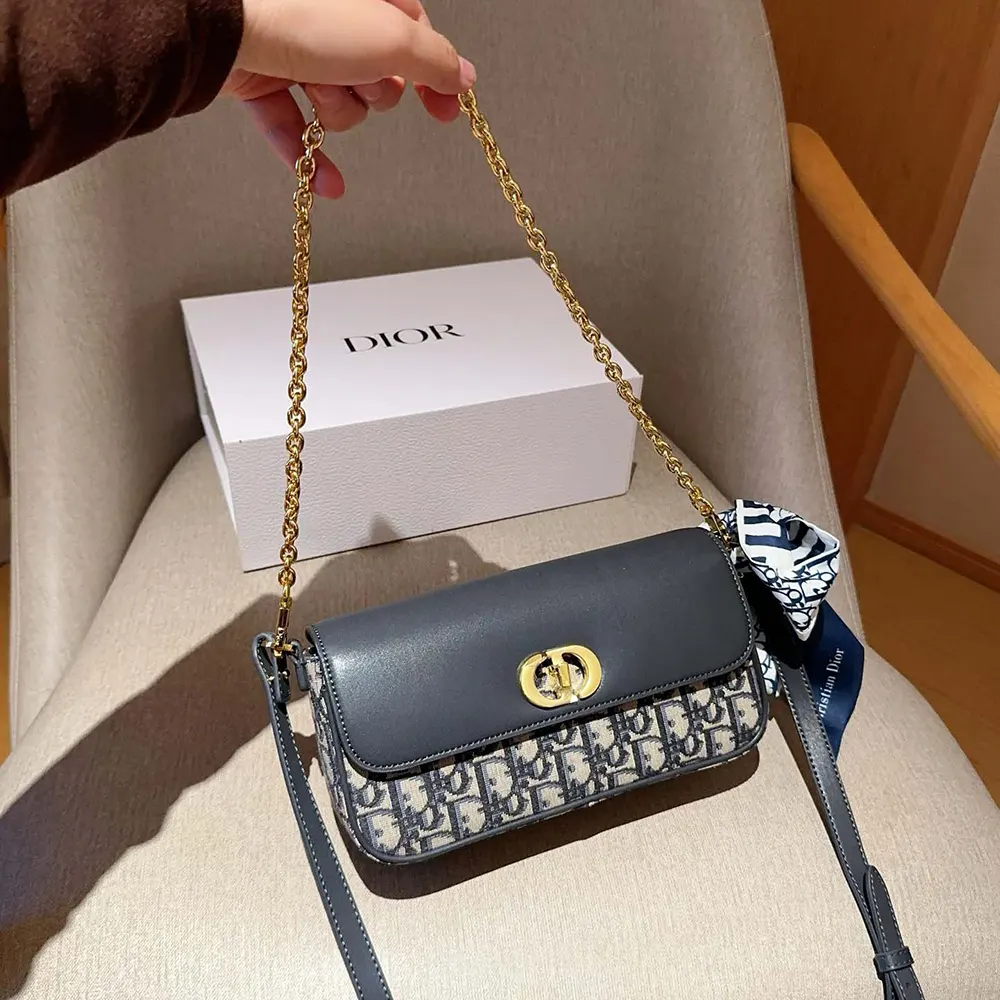 Dior Women Miss Caro Pouch with Chain Blue Dior Oblique Jacquard and Smooth Calfskin - image 4