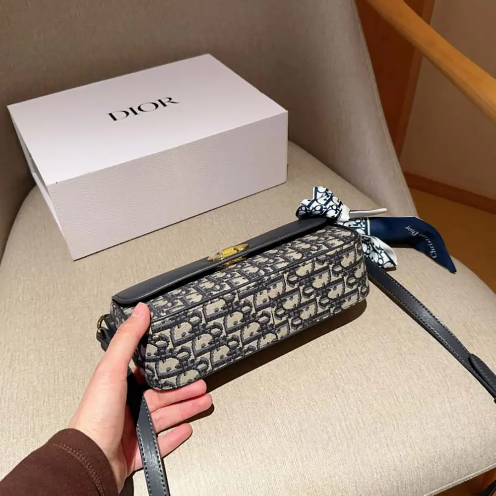Dior Women Miss Caro Pouch with Chain Blue Dior Oblique Jacquard and Smooth Calfskin - image 6