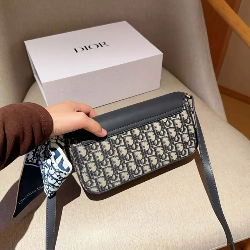 Dior Women Miss Caro Pouch with Chain Blue Dior Oblique Jacquard and Smooth Calfskin - image 5