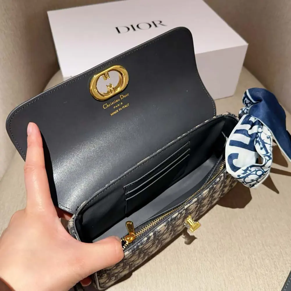 Dior Women Miss Caro Pouch with Chain Blue Dior Oblique Jacquard and Smooth Calfskin - image 10