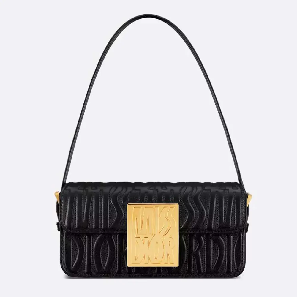 Front view of Dior Women Miss Dior Flap Bag Black Quilted Calfskin