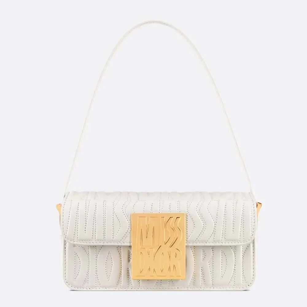 Front view of Dior Women Miss Dior Flap Bag Latte Quilted allover calfskin