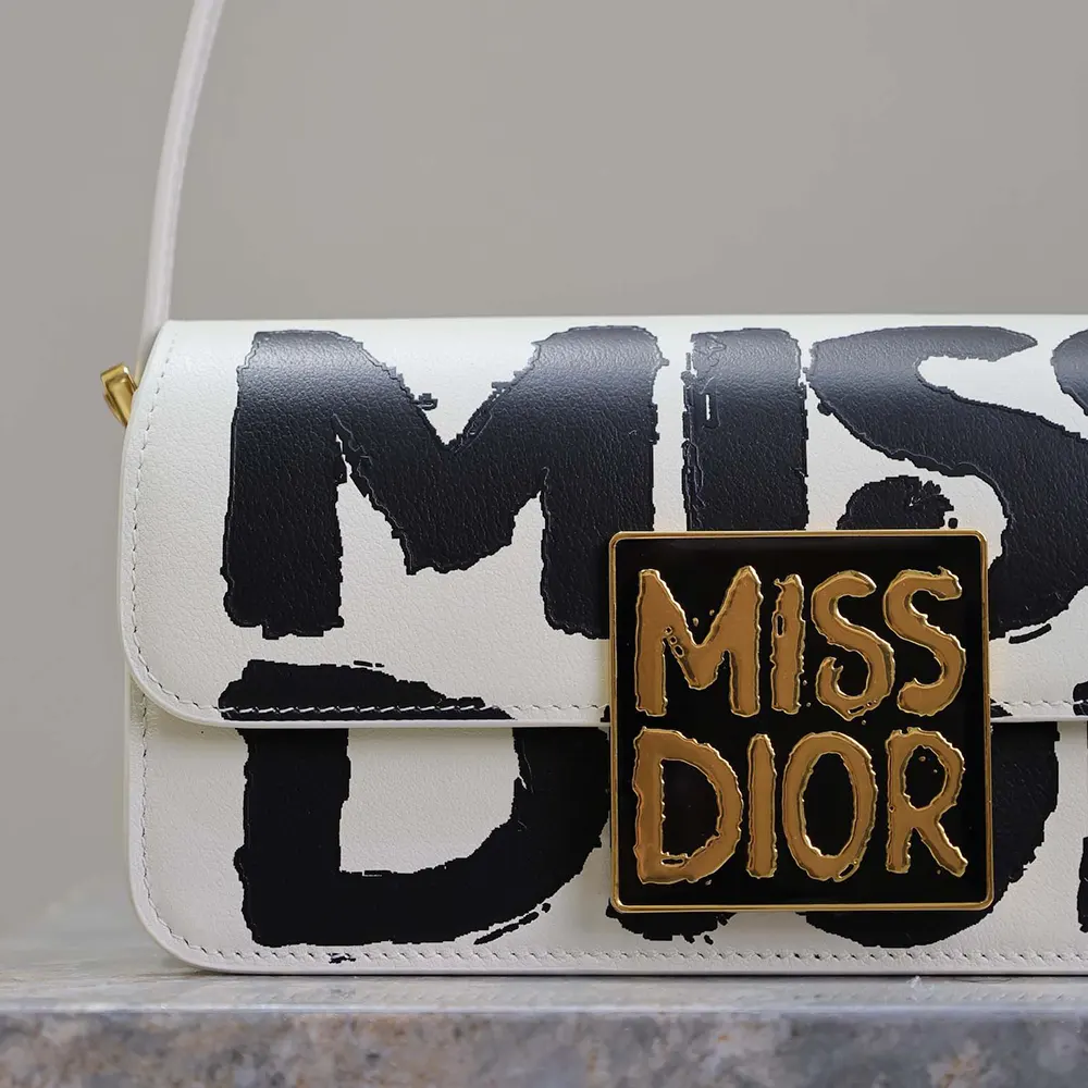 Dior Women Miss Dior Flap Bag White and Black Miss Dior Graffiti Printed Calfskin - image 7