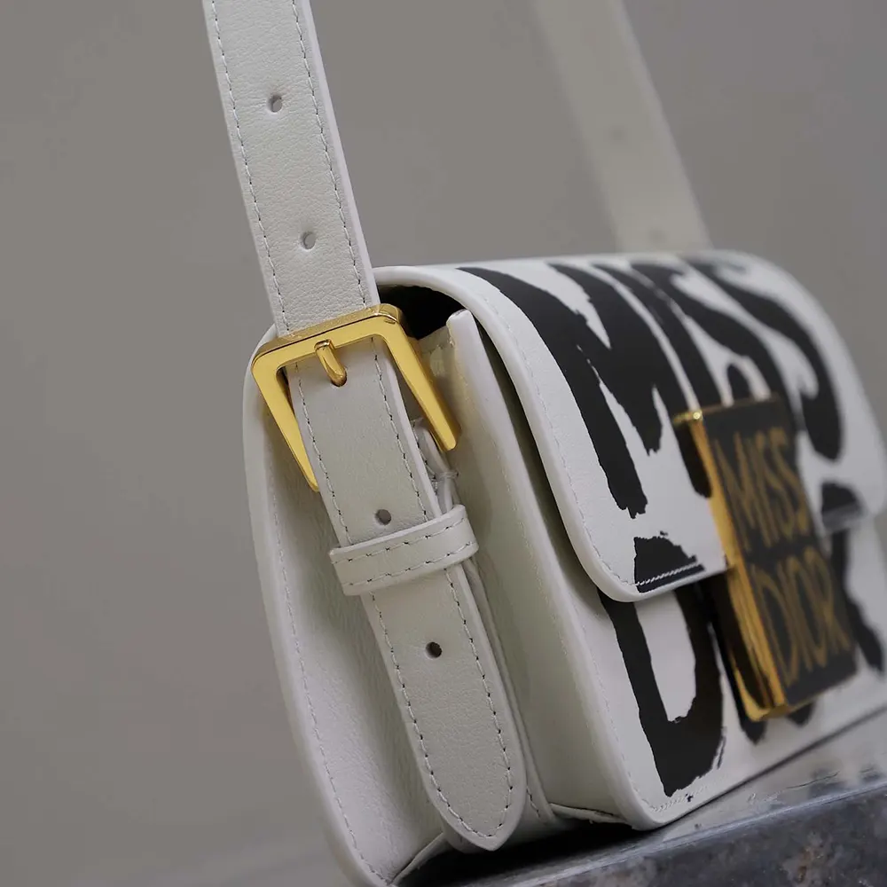 Dior Women Miss Dior Flap Bag White and Black Miss Dior Graffiti Printed Calfskin - image 8