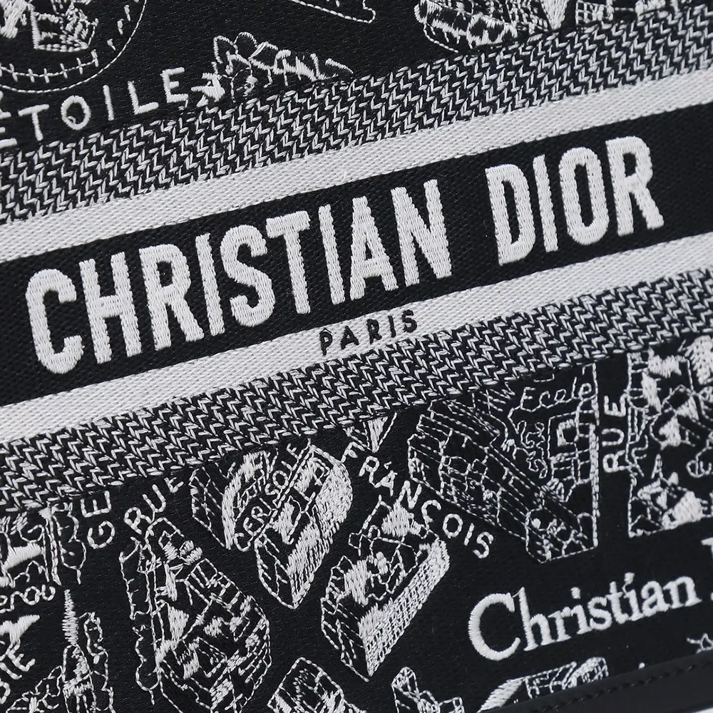 Dior Women Small Dior Book Tote Black and White Plan de Paris Embroidery with Black Calfskin - image 9