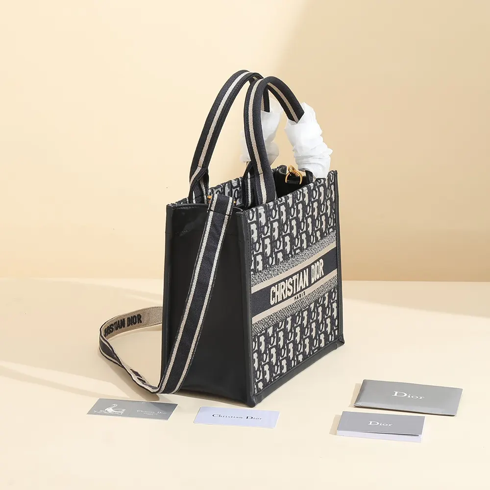 Dior Women Small Dior Book Tote Blue Dior Oblique Embroidery and Calfskin - image 4