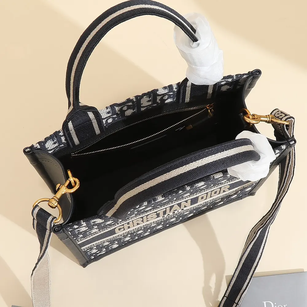 Dior Women Small Dior Book Tote Blue Dior Oblique Embroidery and Calfskin - image 6