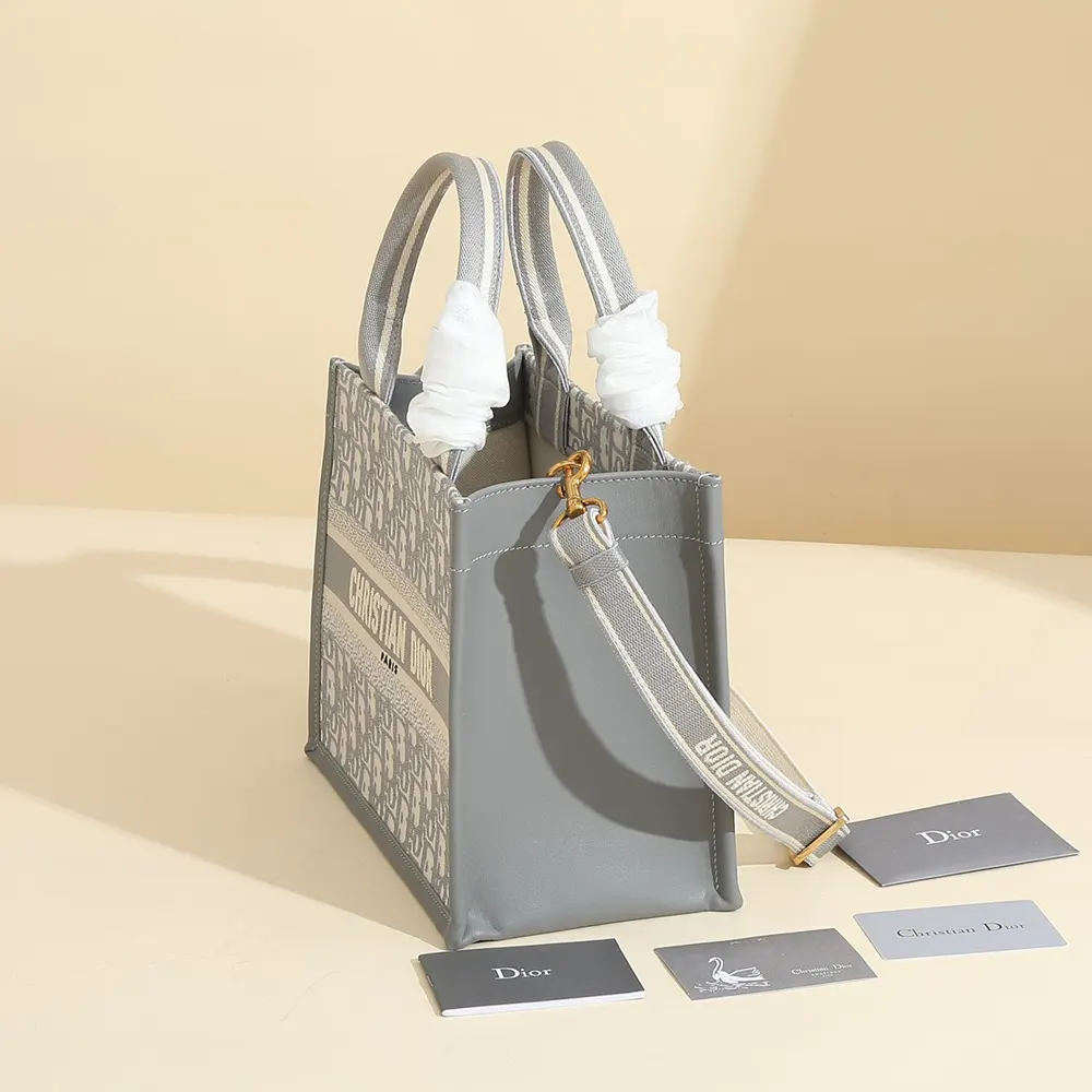 Dior Women Small Dior Book Tote Gray Dior Oblique Embroidery and Calfskin - image 4
