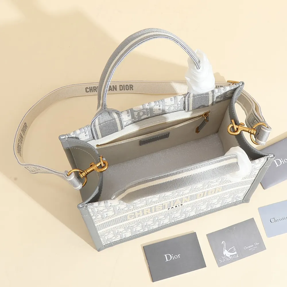 Dior Women Small Dior Book Tote Gray Dior Oblique Embroidery and Calfskin - image 6