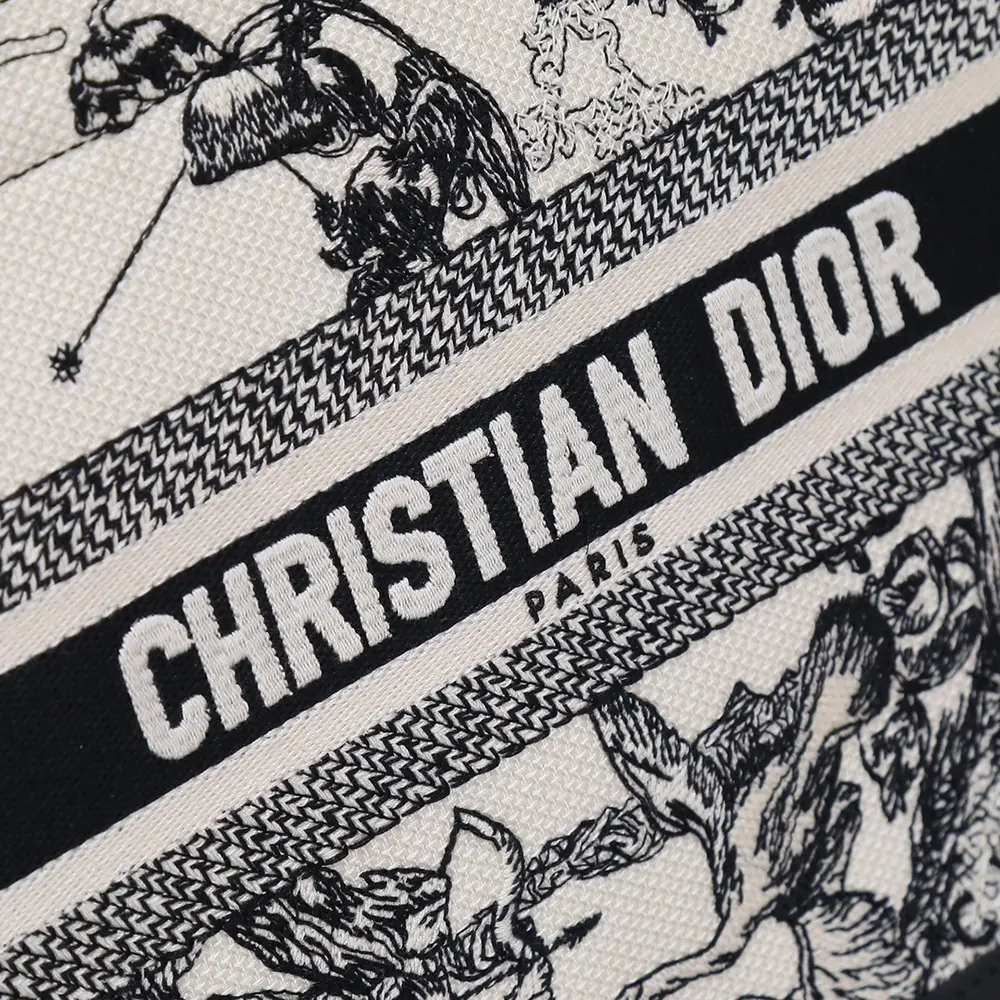 Dior Women Small Dior Book Tote Latte and Black Dior Zodiac Embroidery with Black Calfskin - image 9