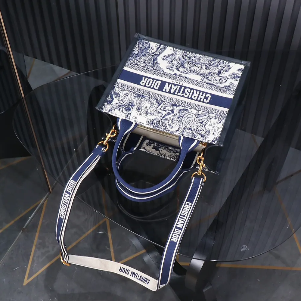 Dior Women Small Dior Book Tote White and Navy Blue Toile de Jouy Sauvage Embroidery - image 5
