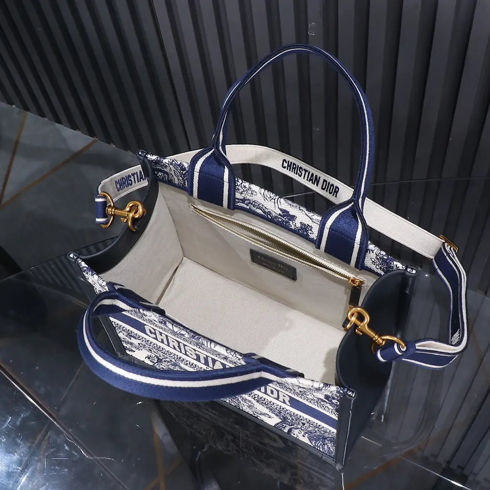 Dior Women Small Dior Book Tote White and Navy Blue Toile de Jouy Sauvage Embroidery - image 8
